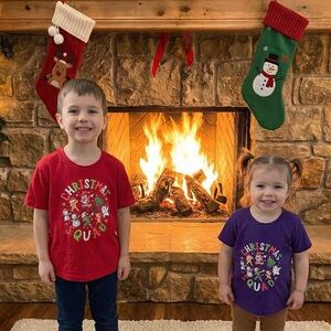 Kids Christmas Squad Tees - Red and Purple